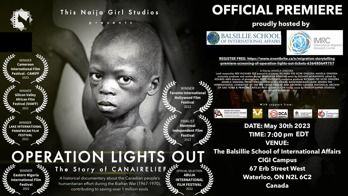 OLODocumentary (@olo_doc) on Twitter photo 5+ years later, elated as <a href="/angelaonuora/">Angela Onuora</a>'s award-winning film "Operation Lights Out: The Story of CANAIRELIEF" officially premieres in 1 week on May 30, 2023, hosted by <a href="/BalsillieSIA/">Balsillie School of International Affairs</a> & <a href="/IMRConline/">IMRC</a> <a href="/CIGIonline/">CIGI</a> 🇨🇦 Discussion with <a href="/afitz3105/">Ann Fitz-Gerald</a>
RSVP FREE: eventbrite.ca/e/migration-st… 5+ years later, elated as <a href="/angelaonuora/">Angela Onuora</a>'s award-winning film "Operation Lights Out: The Story of CANAIRELIEF" officially premieres in 1 week on May 30, 2023, hosted by <a href="/BalsillieSIA/">Balsillie School of International Affairs</a> & <a href="/IMRConline/">IMRC</a> <a href="/CIGIonline/">CIGI</a> 🇨🇦 Discussion with <a href="/afitz3105/">Ann Fitz-Gerald</a>
RSVP FREE: eventbrite.ca/e/migration-st…