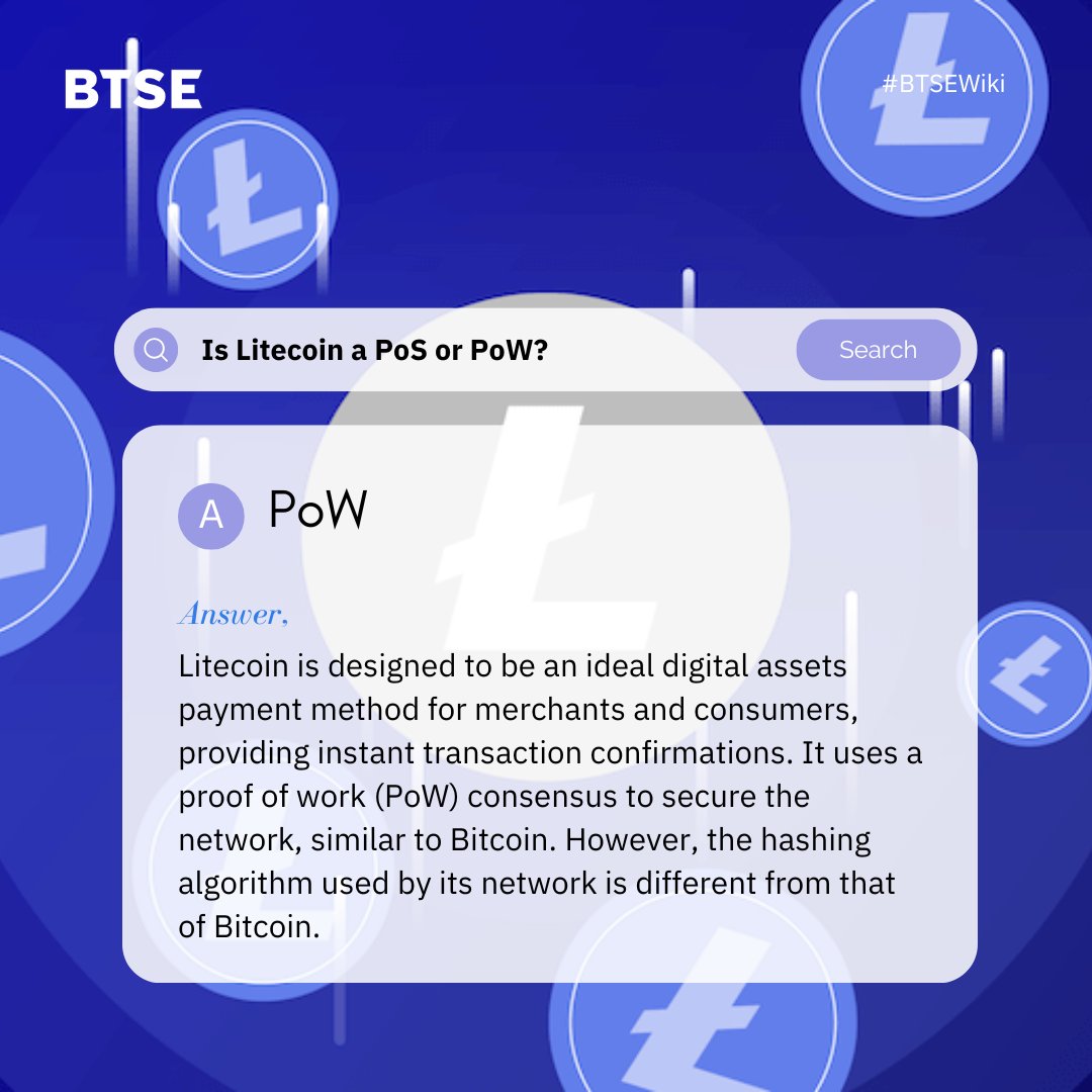 Unlike #Bitcoin, which employs the SHA-256 PoW hashing method, #Litecoin uses the Scrypt PoW technique, which is less resource-intensive. 📚

What #crypto should we do next for #BTSEWiki? ✅