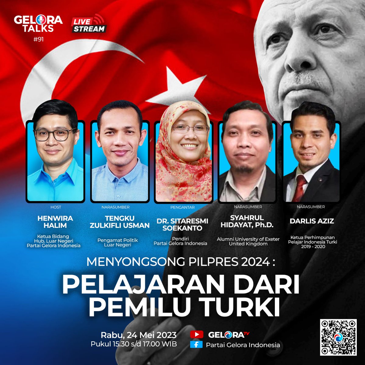 Jangan lewatkan sore ini
saksikan #GeloraTalks edisi ke-91
"MENYONGSONG PILPRES 2024 : PELAJARAN DARI PEMILU TURKI" 

🔴 LIVE STREAMING
↘️ #GeloraTV
youtube.com/@geloratv 
↘️ Facebook facebook.com/partaigelorain…
<a href="/anismatta/">Anis Matta</a> <a href="/Fahrihamzah/">#AyoMoveOn2024</a> #Gelora7