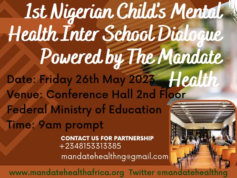 Be our guest! Add you voice! Add your resources! The Nigerian Child's Mental Health Matters! Let's together improve their productivity and wellbeing. Link for those outside Abuja Nigeria will be shared on Thursday. Follow us on our social media platforms @mandatehealthng