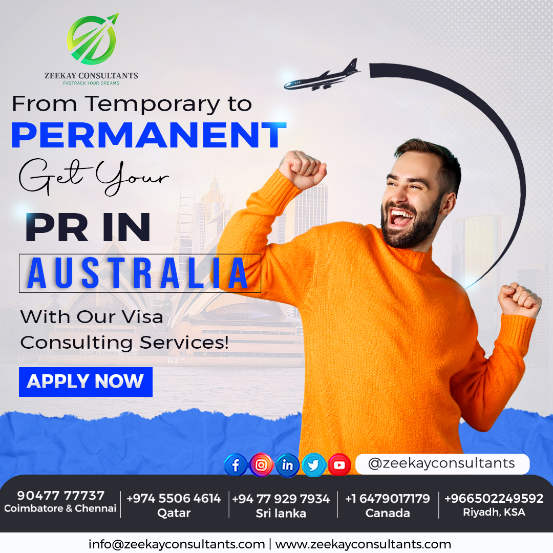 Begin Your Journey with Our Visa Service to Australia. Navigate the Path to Permanent Residency in Australia with Our Visa Service.

📞91 9047777737
📧 info@zeekayconsultants.com
Apply now: zeekayconsultants.com

#AustraliaPR #AustralianVisa #VisaProcess #Zeekayconsultants