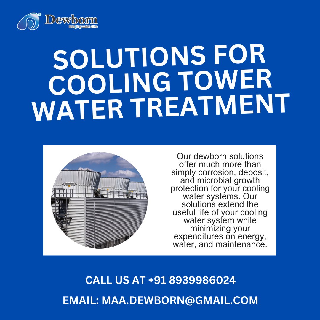 Solutions For Cooling Tower Water Treatment
Our dewborn solutions offer much more than simply corrosion, deposit, and microbial growth protection for your cooling water systems. 
Call us: +91 8939986024
Email: maa.dewborn@gmail.com
#coolingtower #watertreatment