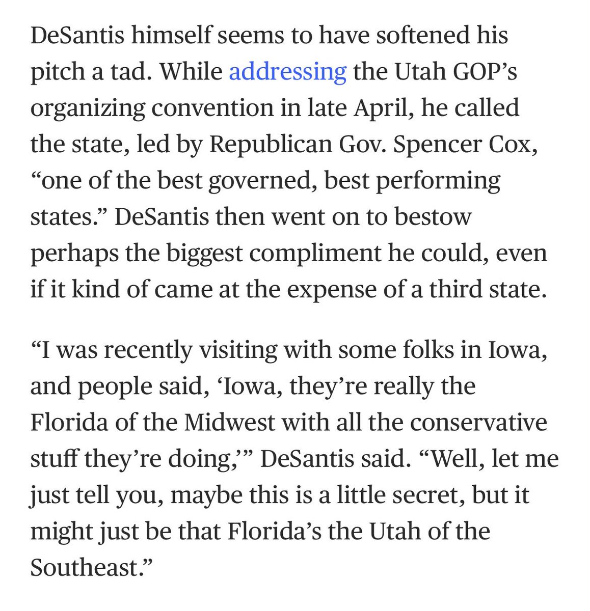 Aricka_Shuck's tweet photo. Ron DeSantis is out here pre-campaigning with some shit that sounds like it came directly out of the @VeepHBO writers’ room. #MakeAmericaFlorida #HowIsThisReal https://t.co/lRrSZwC0SR