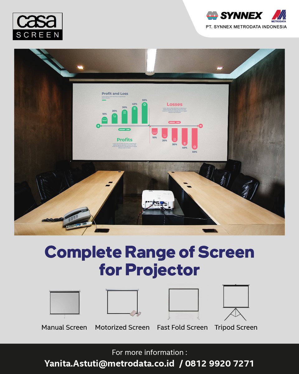 SynnexMetrodata's tweet image. CASA Projector Screen merupakan layar projector yang lengkap variasi ukuran dan model bahkan bisa custom sesuai dengan kebutuhan. Layarnya didesain dengan modern, kokoh dan dapat diatur miring atau menyerong untuk mengkompensasi gambar yang terdistorsi.

#screenprojector
