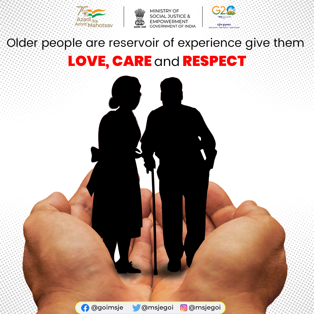 Older people are reservoir of experience give them 
LOVE, CARE and RESPECT.
#SabkaSaathSabkaVikas #MakeInclusiveReal #8YearsOfSeva #MyGov #Atmanirbharbharat

@PMOIndia @narendramodi @AmitShah @Drvirendrakum13