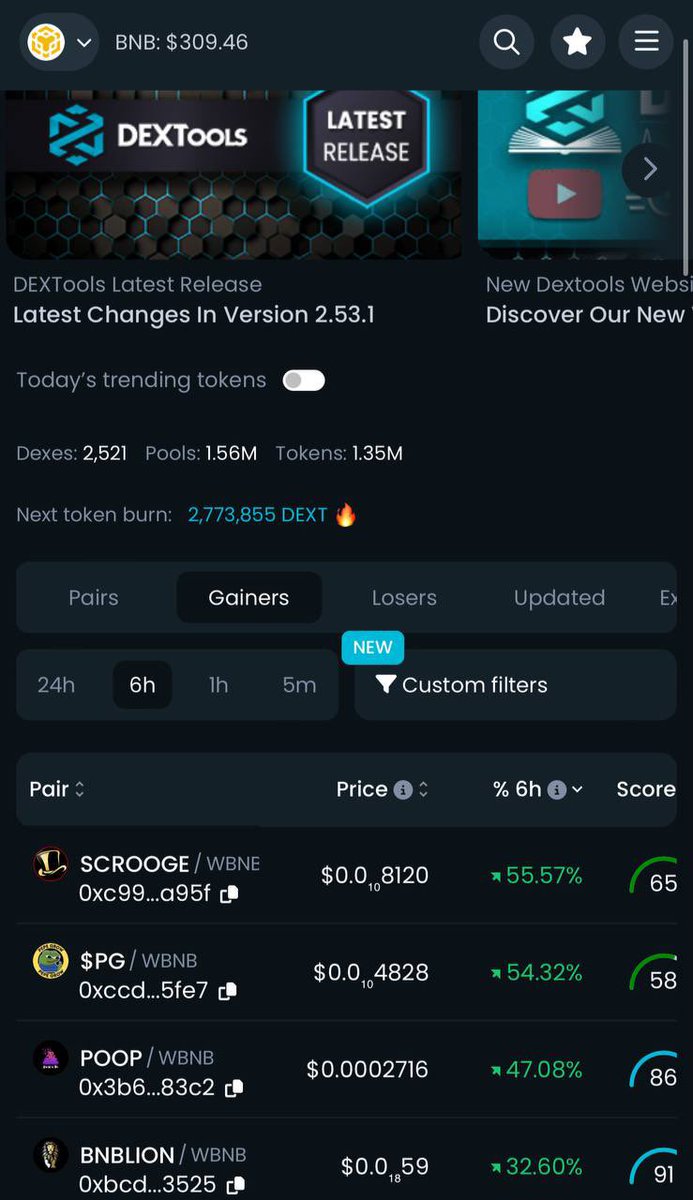 #PEPEGROW  TOP 2nd GAINER ON #dextool 

#CMC COMING 

dextools.io/app/en/bnb/gai…