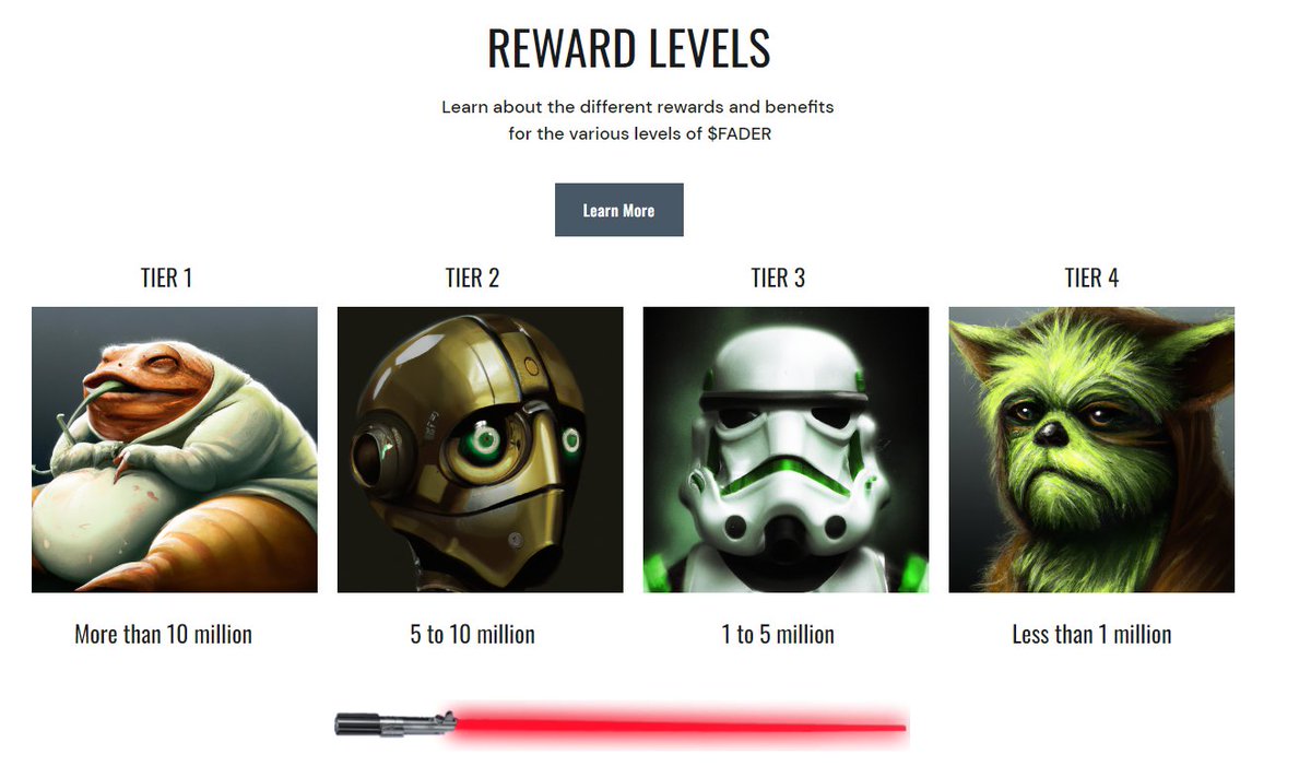 We have added a new $FADER rewards level!

Holders of more than 5 million tokens will get exclusive access to the private #FaderTrades telegram group

This is where we will be doing project audits, token requests, and sharing trading signals

DarthFader.io