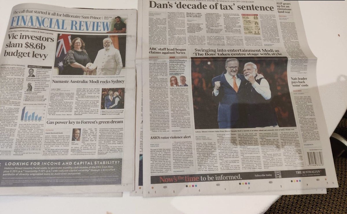 NukkadNewsLive's tweet image. #NewsUpdate : ऑस्ट्रेलिया के अख़बारों में छाए प्रधानमंत्री नरेंद्र मोदी 

#PMModiInAustralia #NarenderaModi @narendramodi