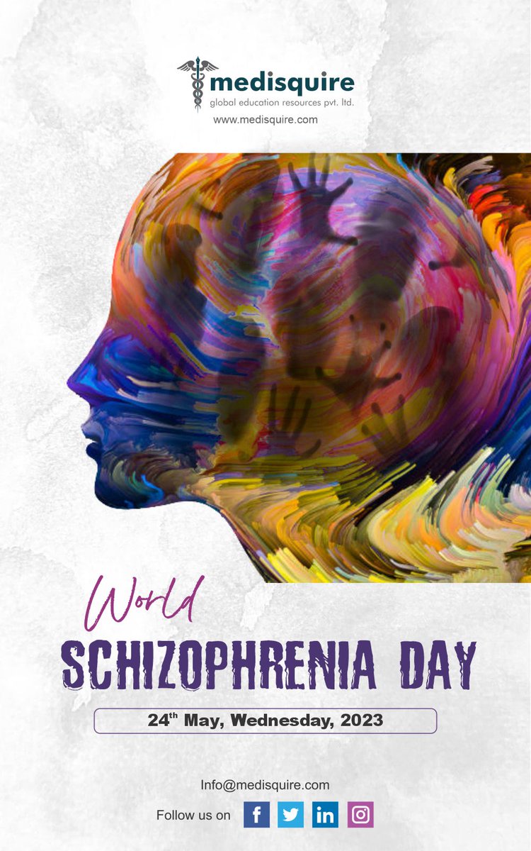 MedisquireGER's tweet photo. Medisquire World Schizophrenia Day
(24th May 2023)

For more details: 
https://t.co/NcZTcr3nPw

#schizophrenia #delusion #mentalillness #hallucination #psychosis #freedom #anxiety #neurology 
#psychology #therapy #disorganized #mentalhealthawareness #depression #meditation https://t.co/JGgzwdjSvz