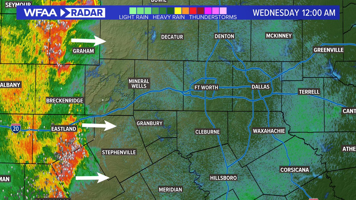 wfaaweather's tweet image. Midnight - Nothing severe in North Texas right now, but storms moving thru western areas have heavy rain, tons of lightning, and strong wind gusts. #wfaaweather

Radars: wfaa.com/radar