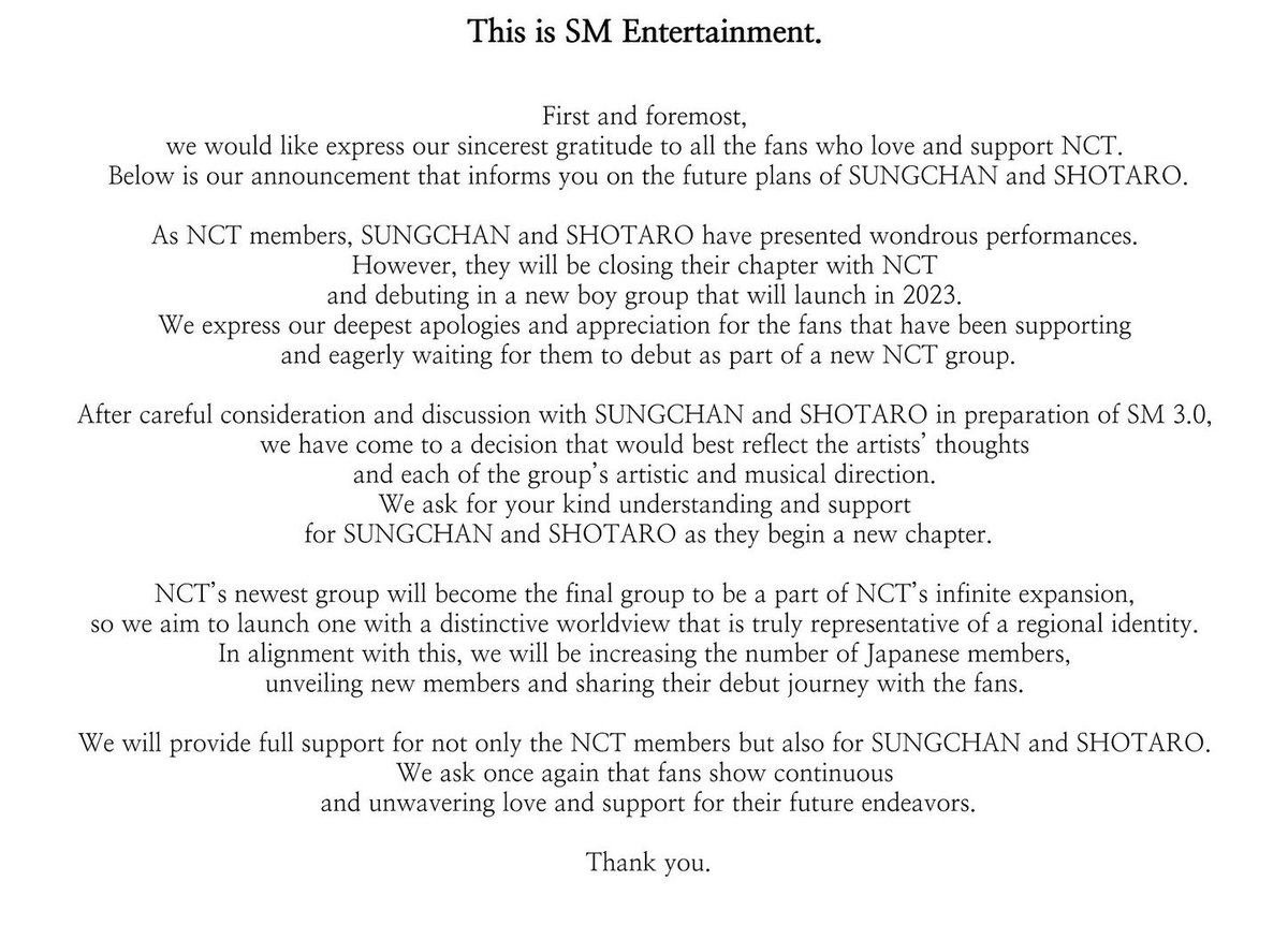 ห้ะ สรุปซองชานกับโชทาโร่จะสิ้นสุดการเป็น NCT แล้วแต่จะเดกับบอยกรุ้ปวงใหม่ของปี2023?!?!!
