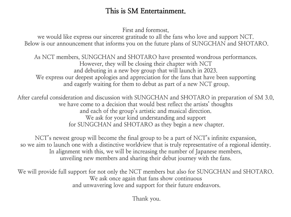 minsins_'s tweet photo. ซองชานโชทาโร่จะไม่ได้ทำงานในฐานะnct อีกต่อไป NCTยูนิตต่อไปจะเป็นยูนิตสุดท้ายของระบบnctแล้ว จะทำเป็นยูนิตที่พรีเซ้นเอกลักษณ์ของภูมิภาค(?) จะเพิ่มสมาชิกญปและเปิดตัวสมาชิก เราจะสนับสนุนเมมเบอร์อซทและซองขานโชทาโร่ต่อไป https://t.co/xLp7r8KgXb