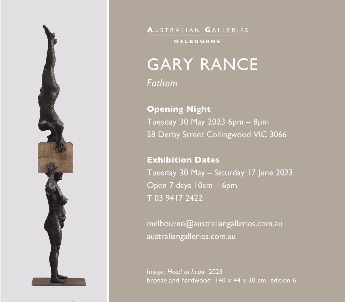 Dani Tomlin (@dani_tomlin) on Twitter photo The cultural event of the year is almost upon us! An exhibition of <a href="/UniMelbMDHS/">UniMelb MDHS</a> Gary Rance’s recent sculptures <a href="/AustGalleries/">Australian Galleries</a>
Opening night is May 30, 2023 - hope to see you there.
australiangalleries.com.au/exhibitions/ga… The cultural event of the year is almost upon us! An exhibition of <a href="/UniMelbMDHS/">UniMelb MDHS</a> Gary Rance’s recent sculptures <a href="/AustGalleries/">Australian Galleries</a>
Opening night is May 30, 2023 - hope to see you there.
australiangalleries.com.au/exhibitions/ga…
