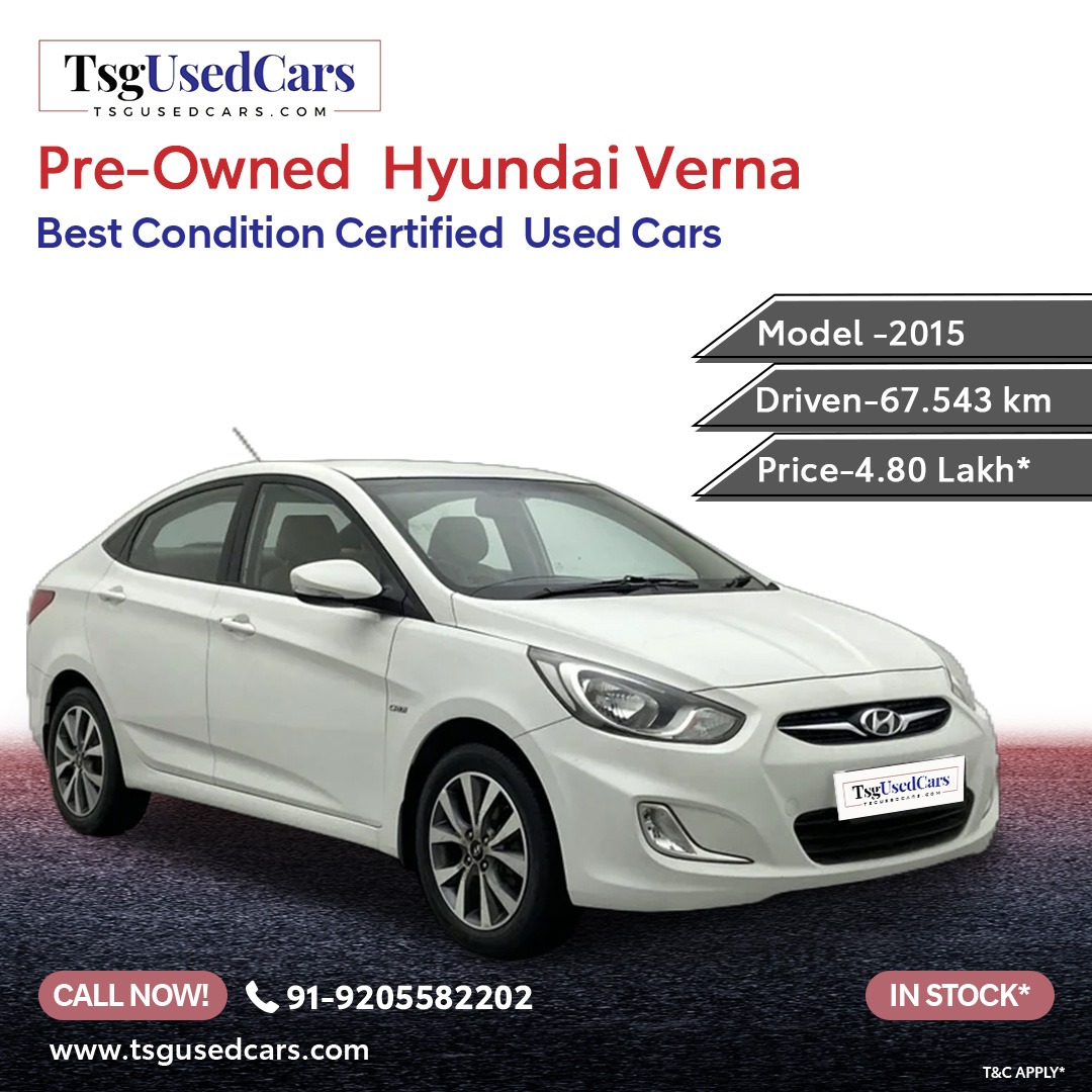 Get a certified pre-owned “Hyundai Verna” for the lowest price ➡️@4.80 Lakh* @ TSG Used Cars!

Affordable luxury ➡️at your fingertips!

Call Now📞: +91-9205582202
Explore more: bit.ly/Hyundaiverna  

#UsedHyundaiVerna #TsgUsedCars #UsedHyundaiCar #PreOwnedCar #secondhandcars