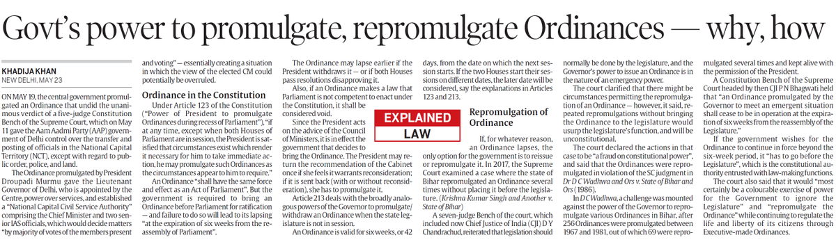 varunteaches's tweet image. &quot;Understanding govt&apos;s power to promulgate ordinances: Article 123 allows President to issue ordinances during recess of Parliament for immediate action. Recent ordinance in Delhi raised concerns by overturning Supreme Court verdict. . #ConstitutionalPowers #Ordinance #India&quot;