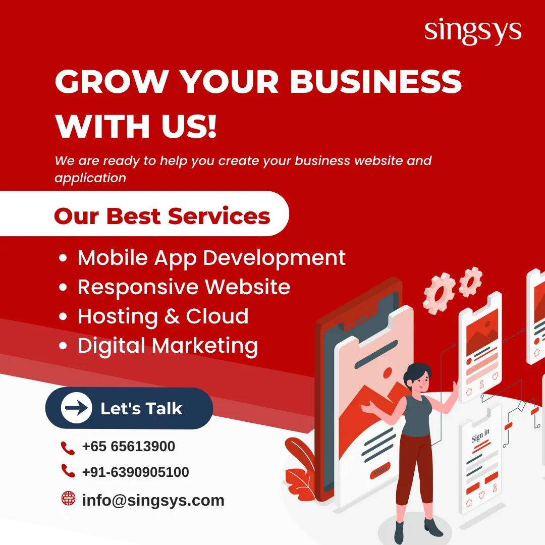 Ready to transform your business? Contact us today and let's embark on a remarkable digital journey together!
Connect Now
+65 65613900
+91-6390905100
info@singsys.com
#ITsolutions #MobileAppDevelopment #ResponsiveWebsites #HostingAndCloud #DigitalMarketing #business #Singsys