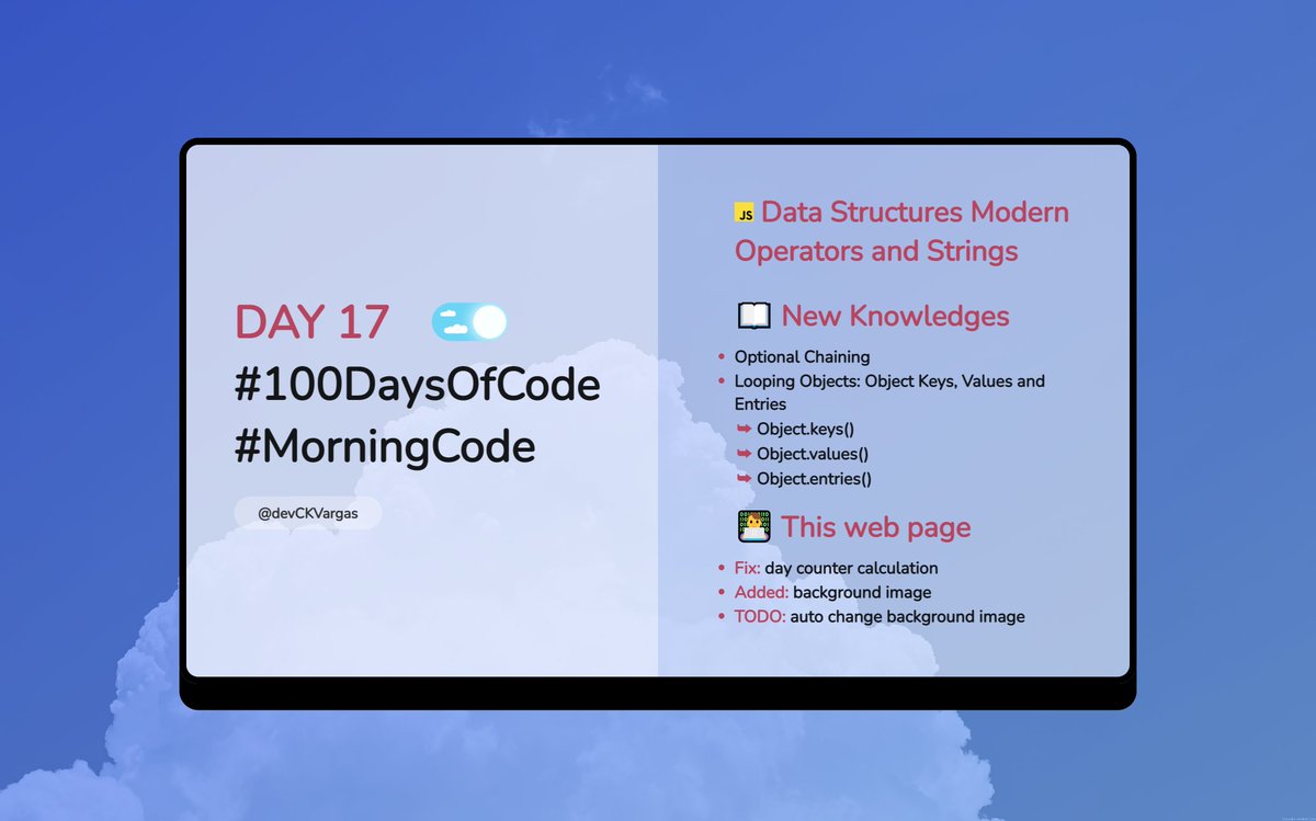 devCKVargas's tweet image. DAY 17
#100DaysOfCode 
#MorningCode
