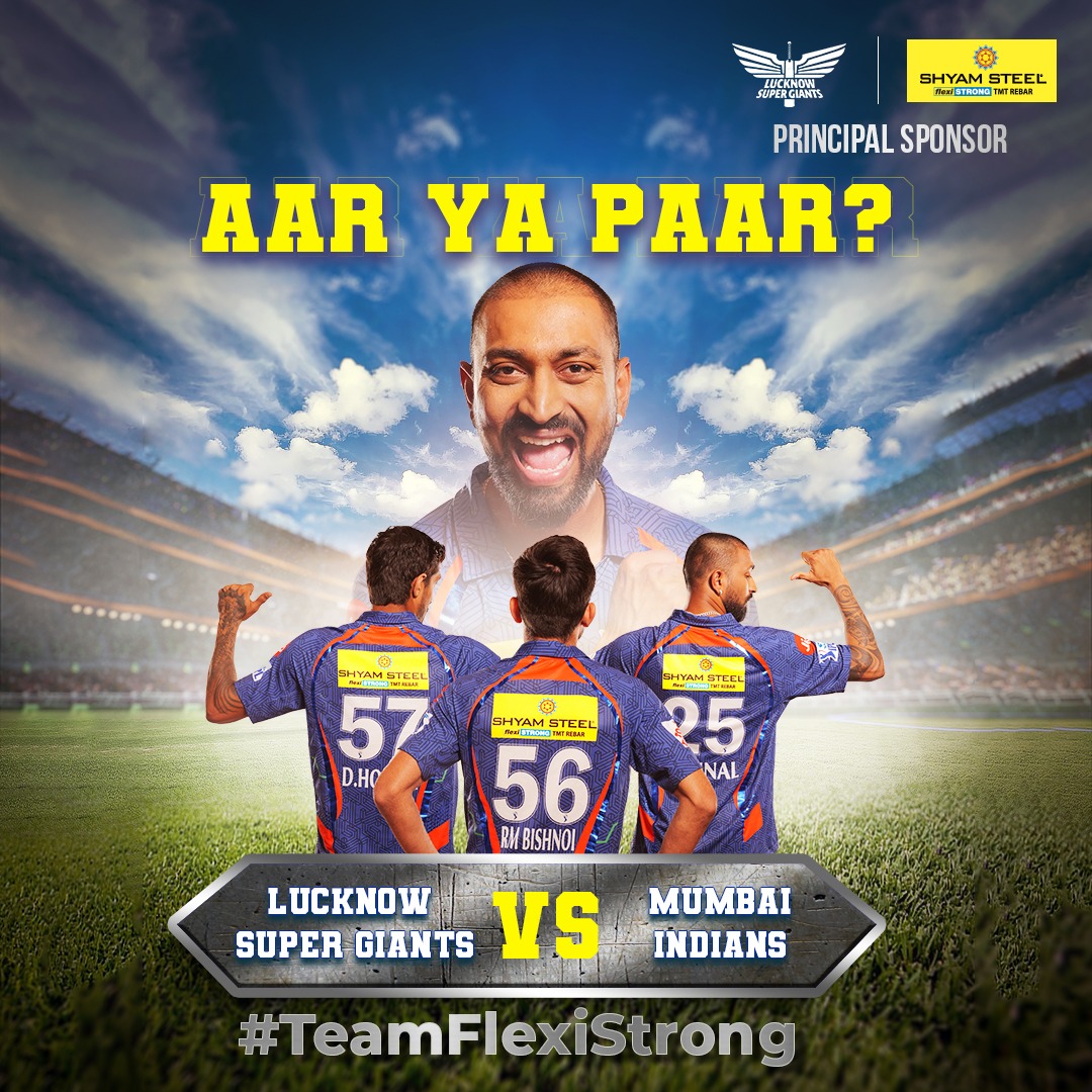 Ajj honge hum aar ya paar. All the best to our #TeamFlexiStrong for today's maha sangraam.

Watch #MumbaiIndians vs @LucknowIPL  today!

#ShyamSteel #ShyamSteelIndia #TeamFlexiStrong #Strength #Flexibility #HameshaKeLiyeStrong #LSG #Cricket #IPL #IndianCricket #CricketFans