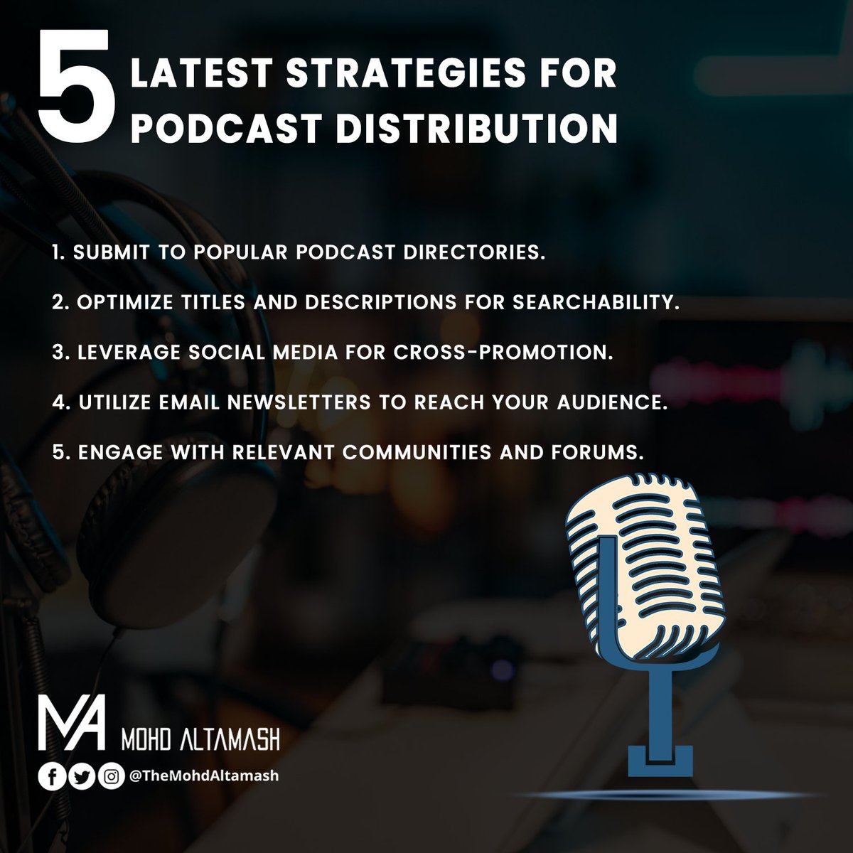 5 Latest Strategies For Podcast Distribution

#altamash #Instagram #engagement #podcast #instagramgrowth #onlinemarketing #podcastproduction #socialmediamarketing #trendingpost #podcasting