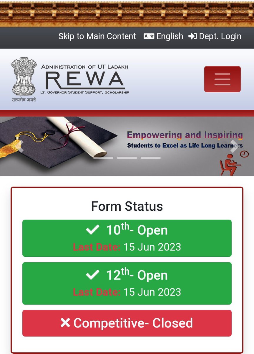 NorthIndiaTimes's tweet photo. Attention!

Eligible candidates can apply for scholarships under #RewaScheme of UT Ladakh for the FY 2023-24.

The REWA portal is now open. For details visit: https://t.co/ry5hVul3xS

Last date to apply: June 15 https://t.co/jYgSvH2P0E
