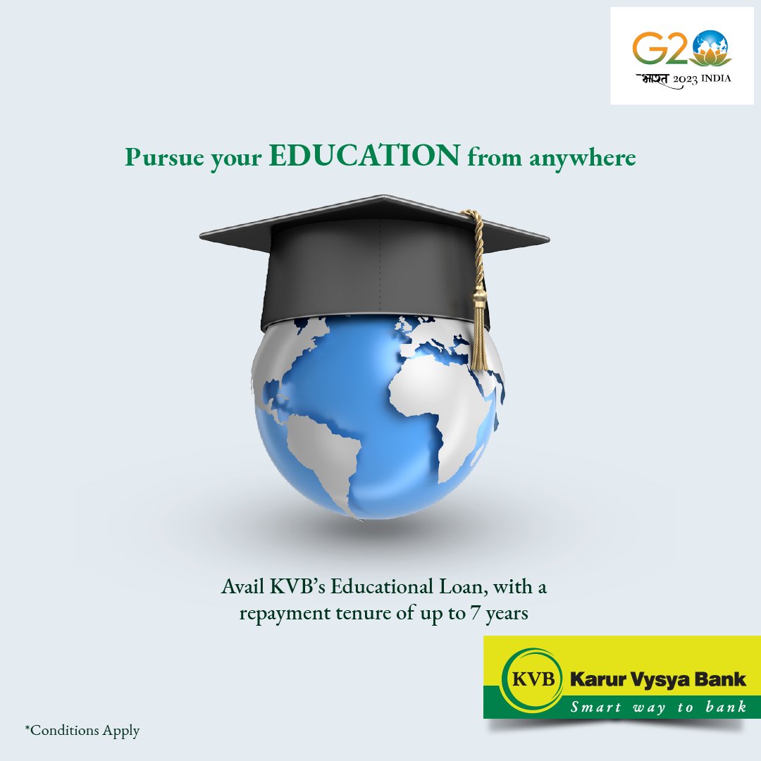 KVB’s Educational Loan can help you achieve your educational goals.

#KVB #KarurVysyaBank #SmartWayToBank #Bank #Banking #OnlineBanking #EducationLoan