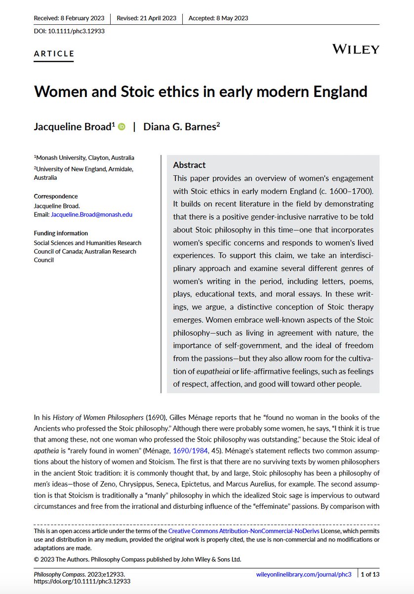 Delighted to report that the first output of my collaboration with Jacqueline Broad <a href="/EarlyFeminism/">Early Modern Feminism</a> on Early Modern Women's uses of Stoicism is now available Open Access in Philosophy Compass:
compass.onlinelibrary.wiley.com/share/VC5N3SVY…