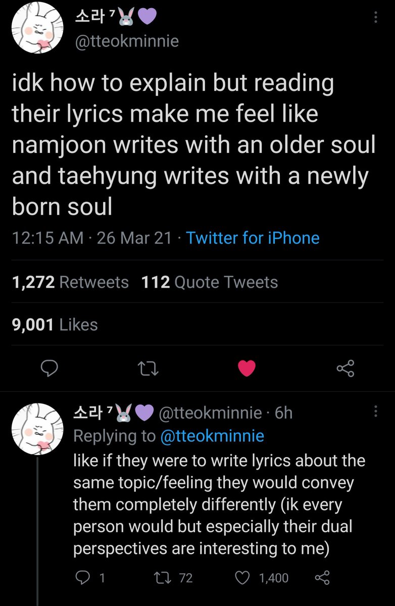 purple4kimv's tweet photo. Taehyung got ppl talking abt his writing style for yrs now. Idk if you guys how understand how great of a deal it is. Comparing him with namjoon, that member who has most writing credits. The discussion were absolutely lovely without being biased https://t.co/O2I184hDWc