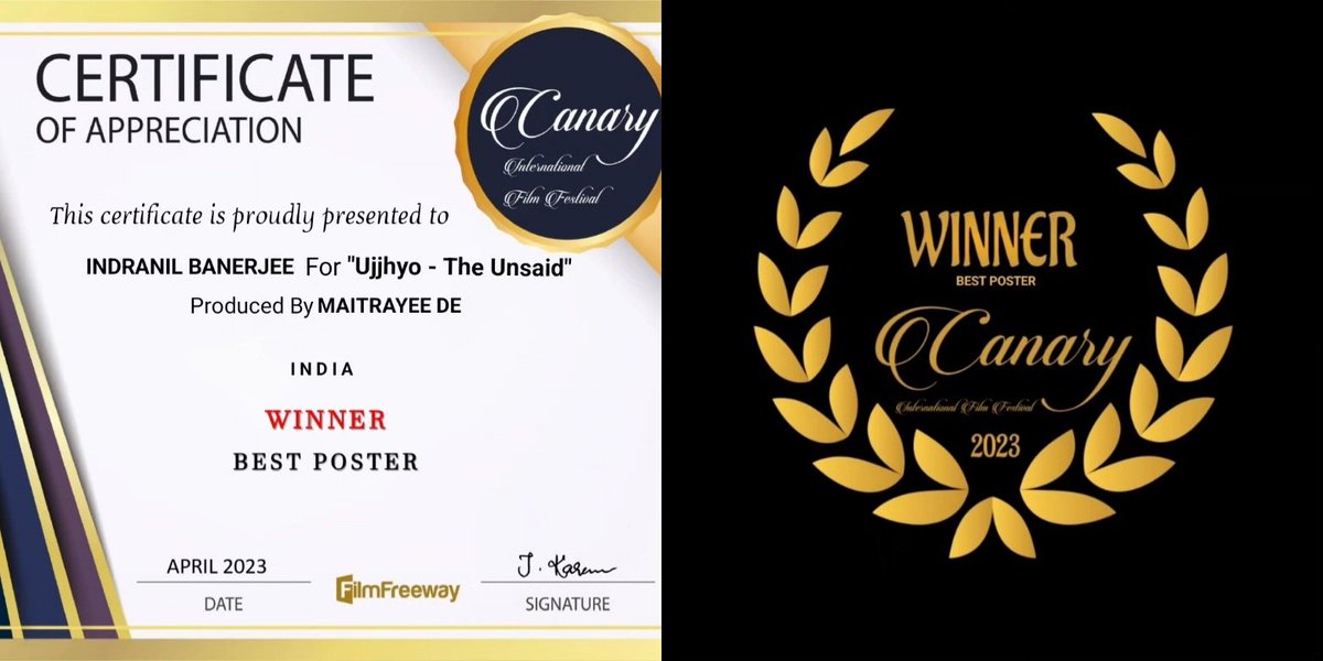 Award 19 🏆
Best Poster At 'Canary International Film Festival' 
Kudos to our director @indranilreels 
And Team @weunitypictures 
Ujjhyo - The Unsaid Releasing This fathers day 
#indranilbanerjee 
#filmmaker 
#awardwinner 
#filmfestivals 
#bestposter 
#kolkata
#India
#tollywood