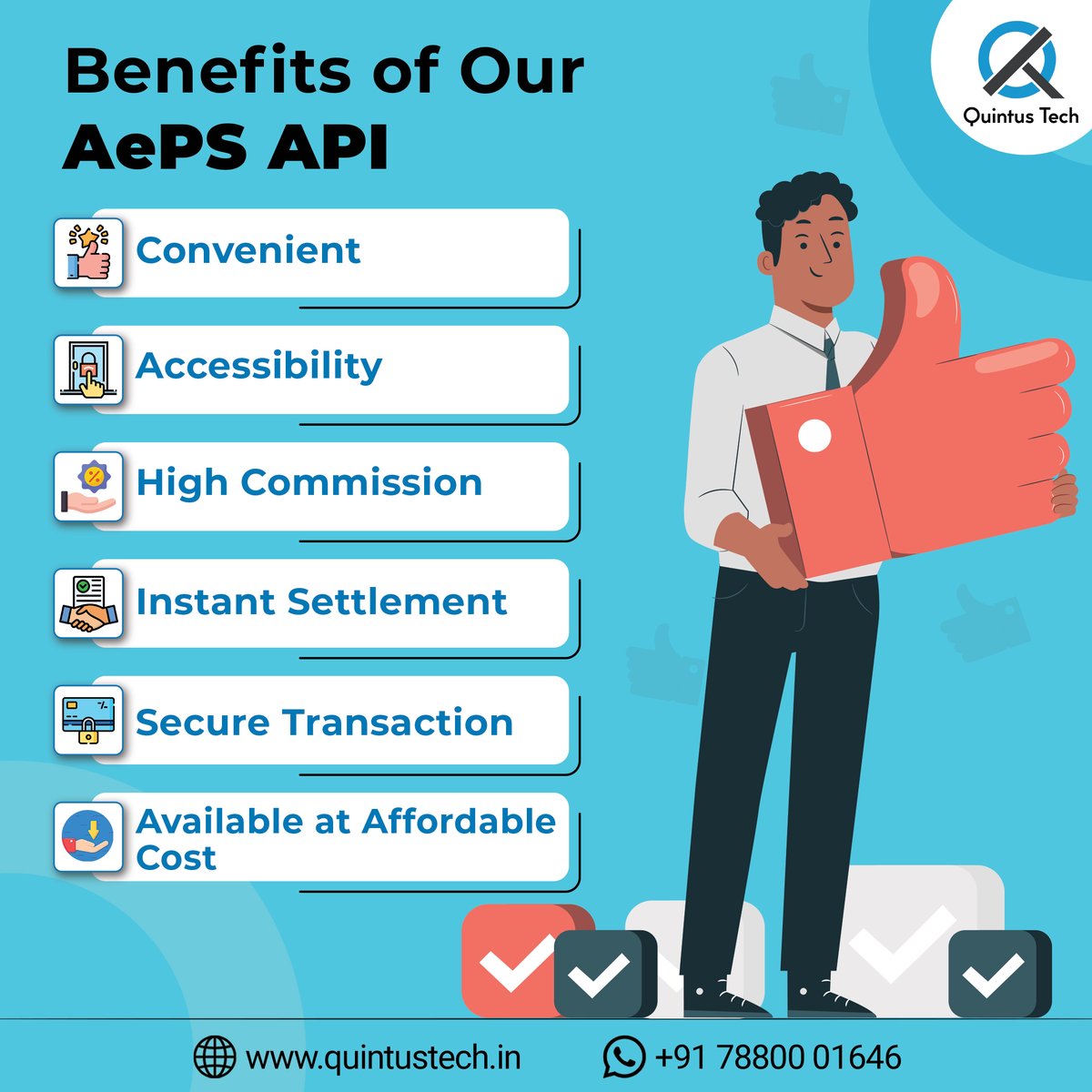 Quintus_Tech's tweet image. Experience business growth with Quintus Tech's AEPS API! Benefit from convenient and accessible banking services that offer high commissions, instant settlement, and secure transactions. Our AEPS API is available at a low cost, empowering your business to thrive.
#AePSAPI #API