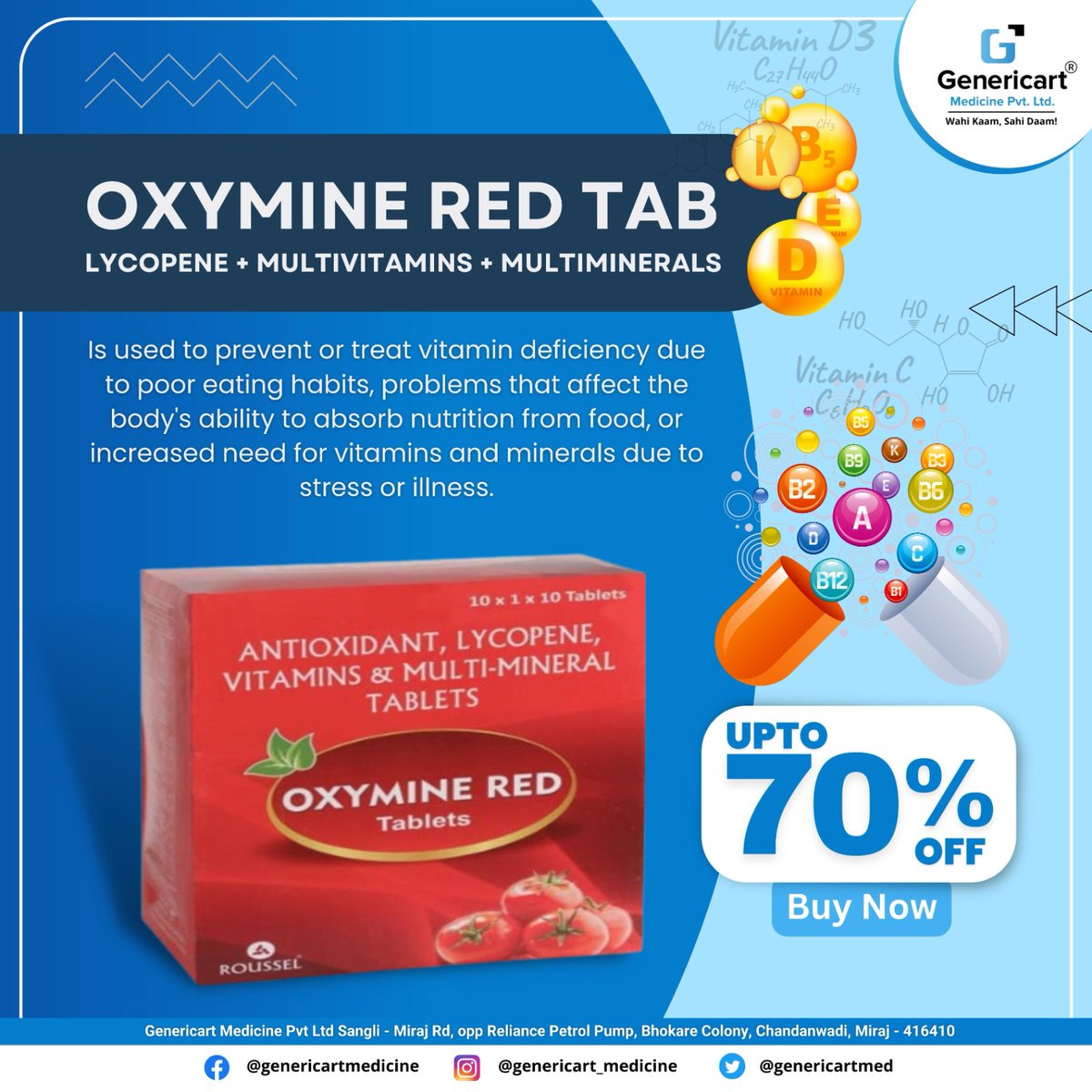 💊 OXYMINE RED TAB LYCOPENE + MULTIVITAMINS + MULTIMINERALS

🛒 Buy Now and save Upto 70% 💸
.
.
.
.
.
.
.
#genericart #medicine #generic #oxymine #tablet #treatment #vitamins #deficiency #qualitymedicine #affordablemedicine #savemoney #discounts #70percentoff #buynow #algorithm