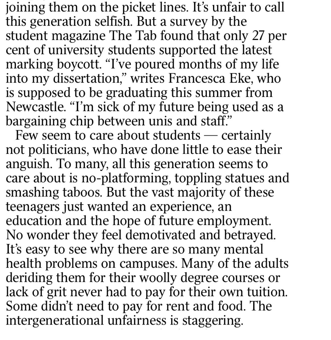 So many students are asking: ‘What is the point of spending all that money on such a miserable experience?’ The businesses that educate them - and they are businesses - have betrayed the enthusiasm of a younger generation. Part of a great piece by ⁦<a href="/aliceTTimes/">Alice Thomson</a>⁩