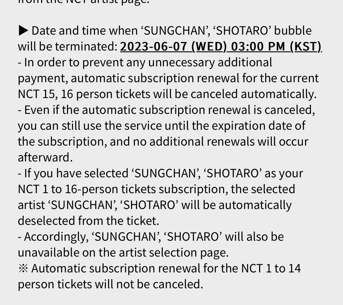 nct_menfess's tweet image. Bubble nct! Sungchan Shotaro bakal dihentikan per 7 juni 😭😭