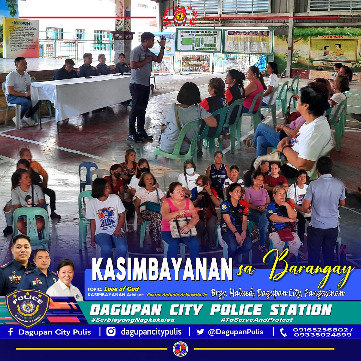 Pastor Anthony Arboneda, KASIMBAYANAN Adviser, together with Dagupan CPS personnel under the supervision of PLTCOL BRENDON B PALISOC, OIC, conducted KASIMBAYANAN sa Barangay at Brgy. Malued, Dagupan City, Pangasinan. #SerbisyongNagkakaisa #ToServeandProtect #PCADGIlocosRegion