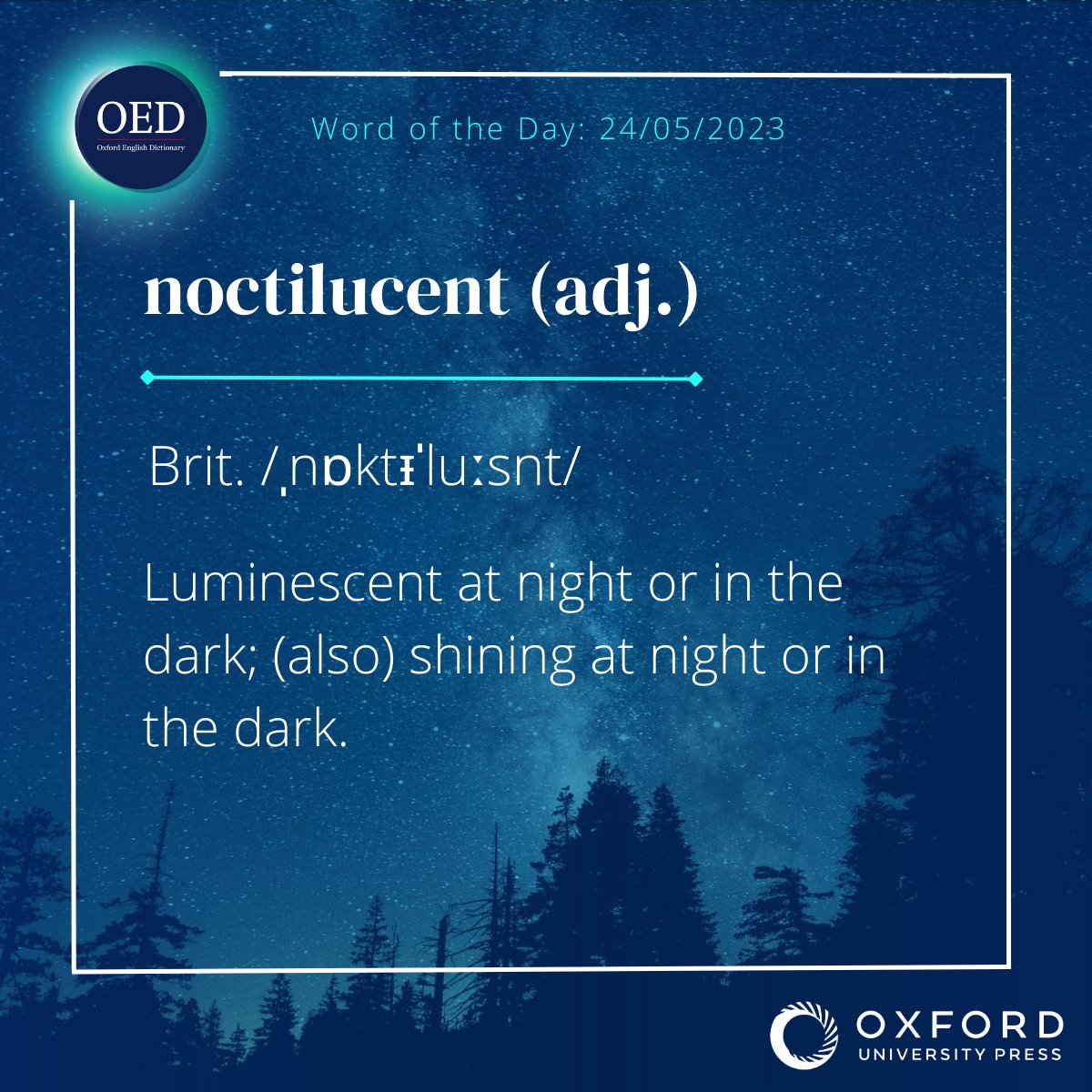 OED #WordoftheDay: noctilucent, adj. Luminescent at night or in the dark; (also) shining at night or in the dark.

View the full entry, here: oed.com/view/Entry/236…