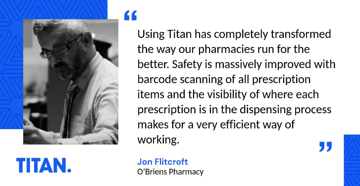 A huge thank you to Jon Flitcroft for giving us an honest reflection of his hands-on experience using Titan. We are delighted that #safety and #efficiency have improved. Great to hear that workflow management benefits you. 
bit.ly/3SX0t5s
#communitypharmacy#pharmacy #pmr