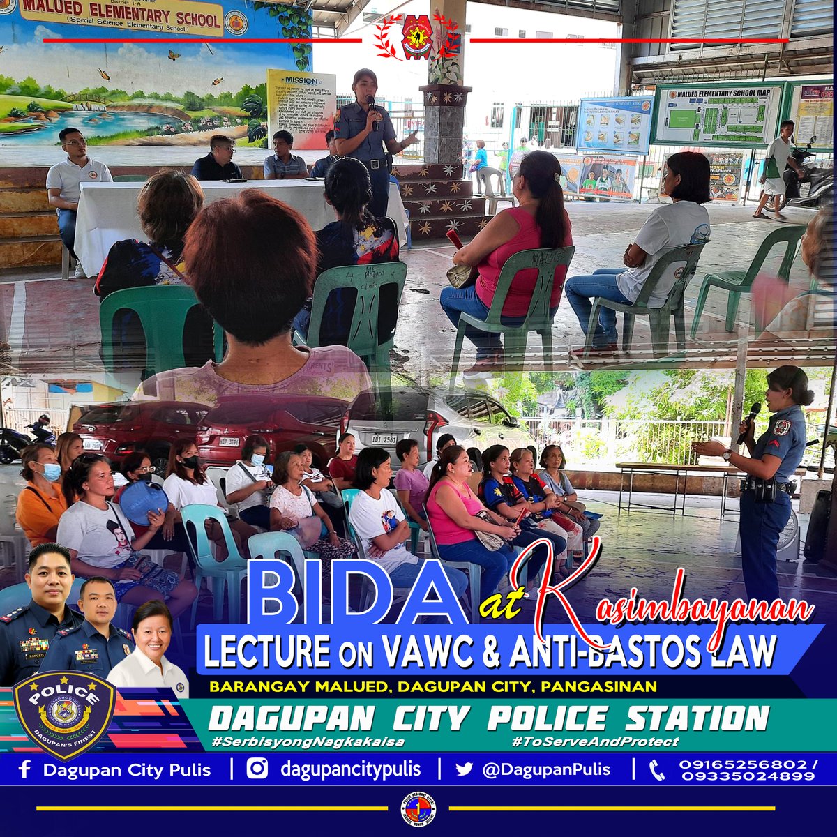 PCpl Catherine P De Guzman, Asst. WCPD PNCO of Dagupan CPS, under the supervision of PLTCOL BRENDON B PALISOC, OIC, conducted lecture on VAWC and Anti-Bastos Law at the KASIMBAYANAN Weekly Interactive Meeting in Barangay Malued, Dagupan City.