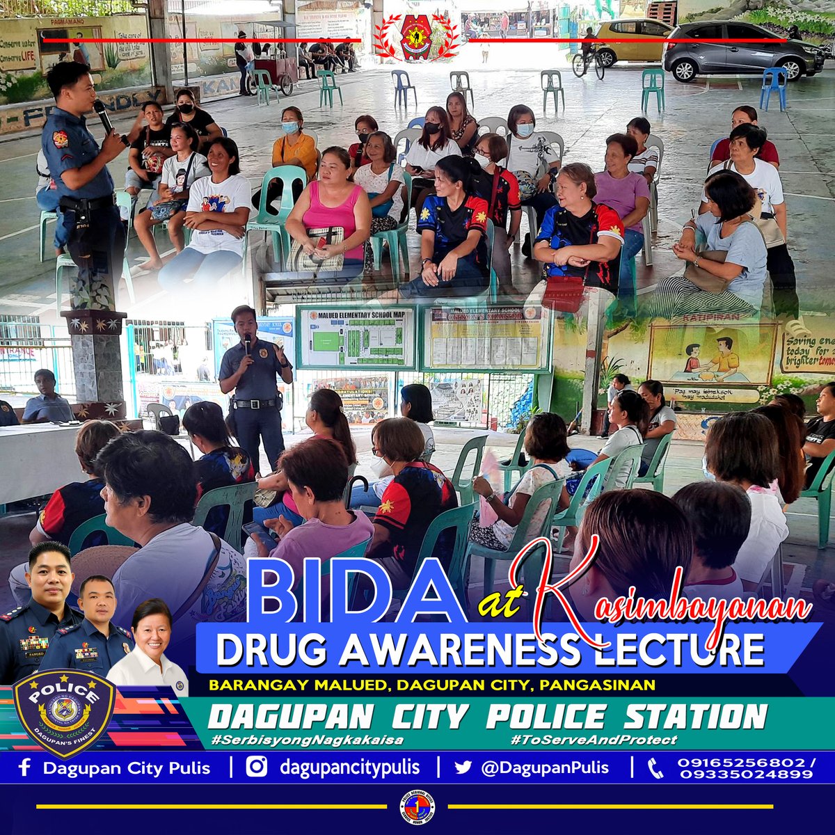 Pat Allan Dela Vega Jr, Asst. Operation PNCO of Dagupan CPS, under the supervision of PLTCOL BRENDON B PALISOC, OIC, conducted drug awareness lecture at the KASIMBAYANAN Weekly Interactive Meeting in Barangay Malued, Dagupan City.