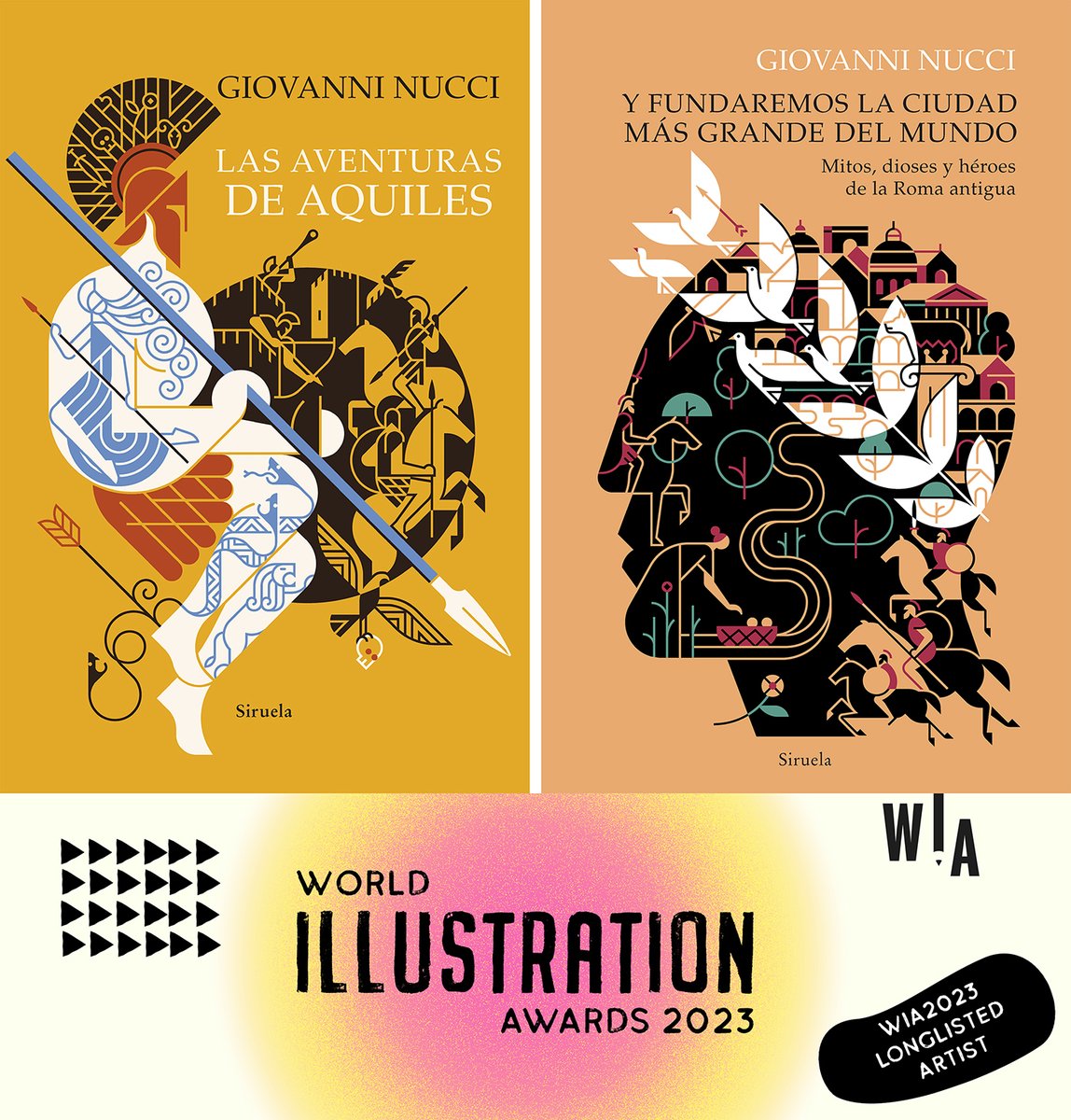 I'm happy to announce that these two cover illustrations for @edicionesiruela have been selected to the World Illustration Awards 2023 Longlist, in the Book Cover Category! Many thanks to the jury, @theaoi and @DirIllustration 🎉🎉🧡🧡  
 
#worldillustrationawards #wia2023
