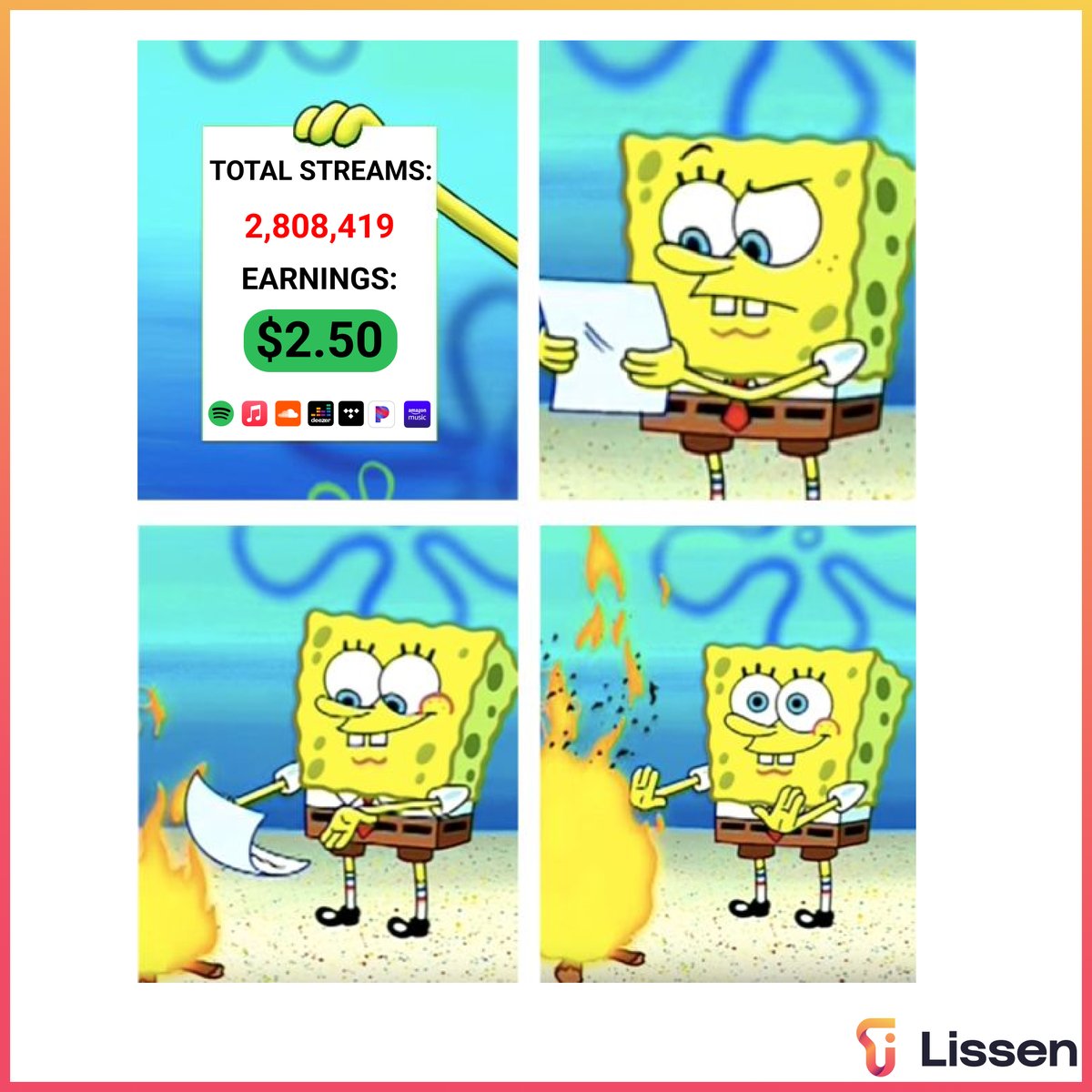 lissen's tweet image. The math aint mathing 🔥🗑☄️

🇬🇧 UK go download Lissen on APP STORES 🧡
🌏 Outside the UK? Signup to our waitlist 😎
LINKS IN BIO

#Lissen #Music #InteractiveMusic #Interactive #Royalties #MusicMemes #SupportArtists #MusicRevolution #NewMusicDeal #web3 #blockchain #cloud