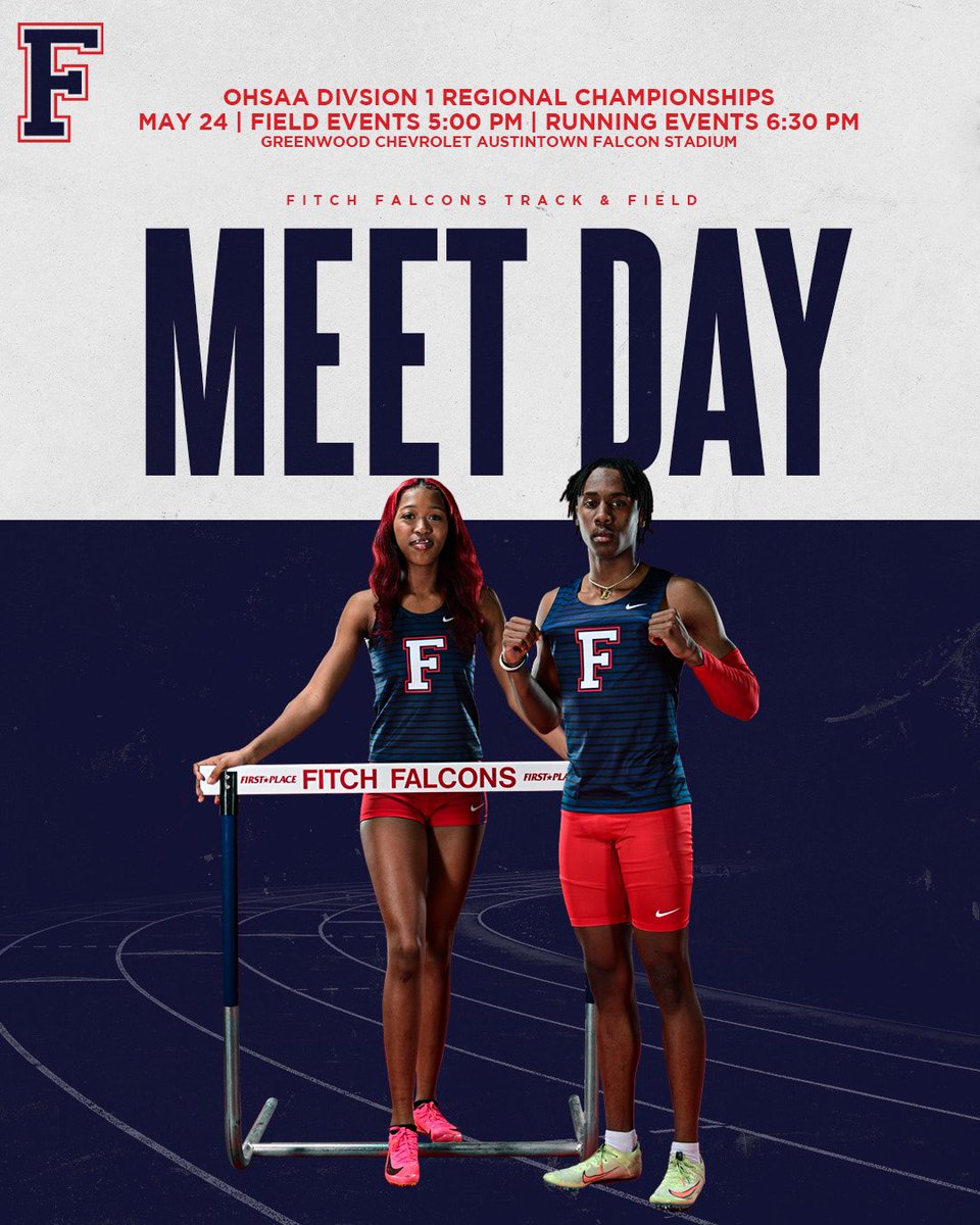 Fitch_Track's tweet photo. The road to State goes through Fitch! The Falcons are hosting the OHSAA Division 1 Regional Championships today &amp; Friday. 

📍 » Austintown, OH
🏟 » Falcon Stadium
⌚️ » 5pm Field | 6:30pm Running
📊 » https://t.co/zz29a0TrGK
🎟 » https://t.co/4UCqGgeWDZ https://t.co/uxLh6ukN9j