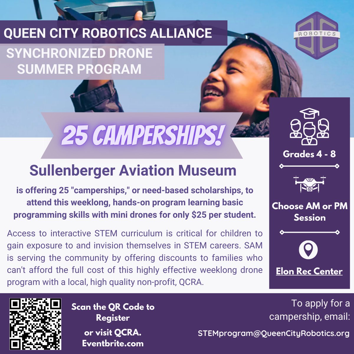 SullenbergerAviationMuseum (@sullenbergeram) on Twitter photo We are so excited to be able to offer these Camperships for this summer!
#STEM #drones #summercamp2023 #QCRA <a href="/QueenCityRobot/">Queen City Robotics Alliance</a> We are so excited to be able to offer these Camperships for this summer!
#STEM #drones #summercamp2023 #QCRA <a href="/QueenCityRobot/">Queen City Robotics Alliance</a>