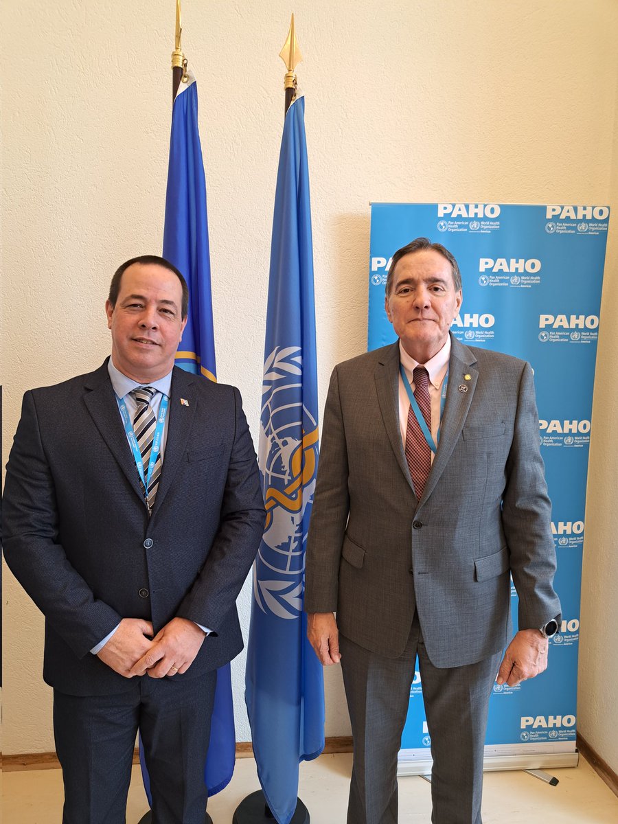 Ministro de Salud Pública de #Cuba, <a href="/japortalmiranda/">José Angel Portal Miranda</a>, y Director de #PAHO, <a href="/DirOPSPAHO/">Jarbas Barbosa</a>, se reunieron en contexto 76 Asamblea Mundial de la Salud 

Se reconoció cooperación internacional de Cuba y se exploraron posibilidades continuar fortaleciendo relaciones 

#CubaPorLaVida