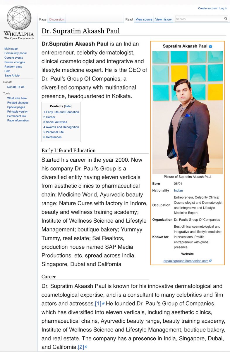 Supratim_akaash's tweet photo. Impetus to do more meaningful work when you see yourself on Wikialpha with a verified badge. Humbled as always 🙏🙏 #wikialpha #Trending #supratim #akaash #paul #celebrity #clinical #dermatologist #cosmetologist #drpaul #supratimakaashpaul #drpaulsgroupofcompanies #ceo #gratitude https://t.co/BxfZko2sQb