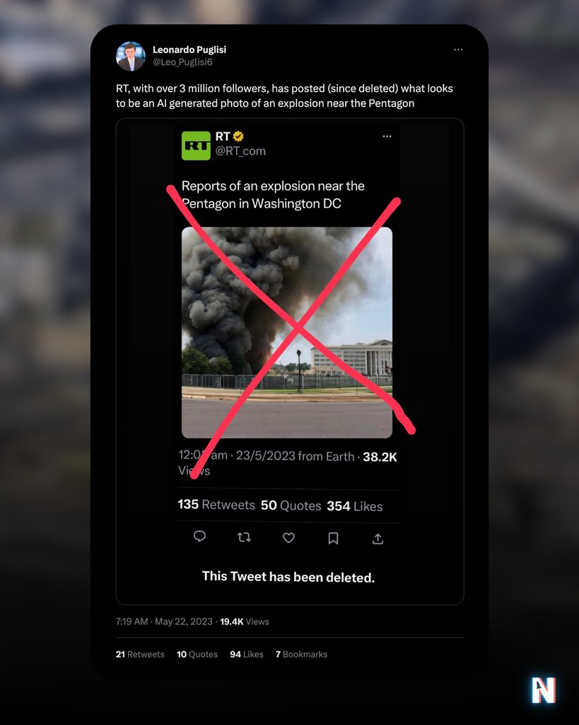 "Boom!"...Or not! A convincing yet completely bogus image of an explosion at the Pentagon shook Twitter and even caused a temporary wobble in the U.S. stock market.

Read more👉️l.nexbites.com/P3SfQi