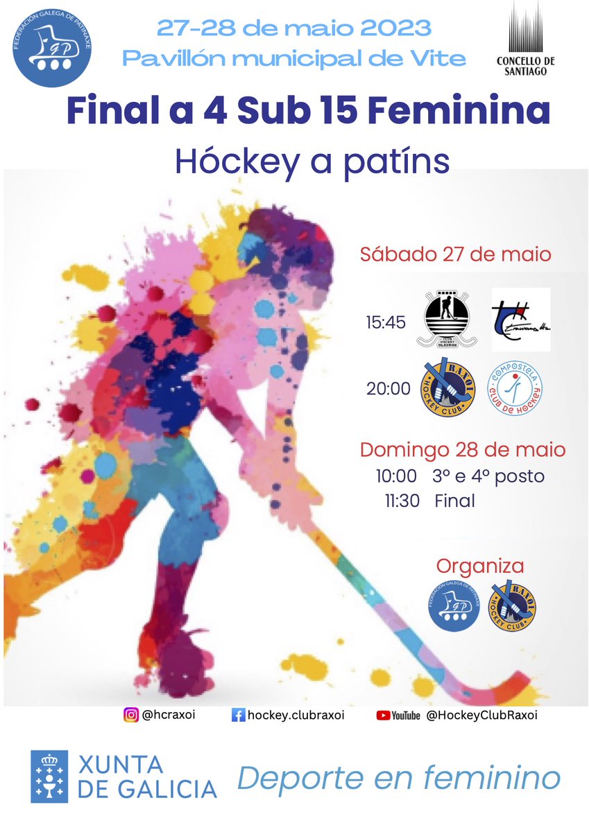 #hockeypatins 🏑
A F4 Sub15 Feminina os próximos 27 e 28 de maio en Santiago.

🔗info: fgpatinaxe.gal/a-f4-sub15-fem…

#eupatino #fgp #noticias #deportegalego #FinalFour