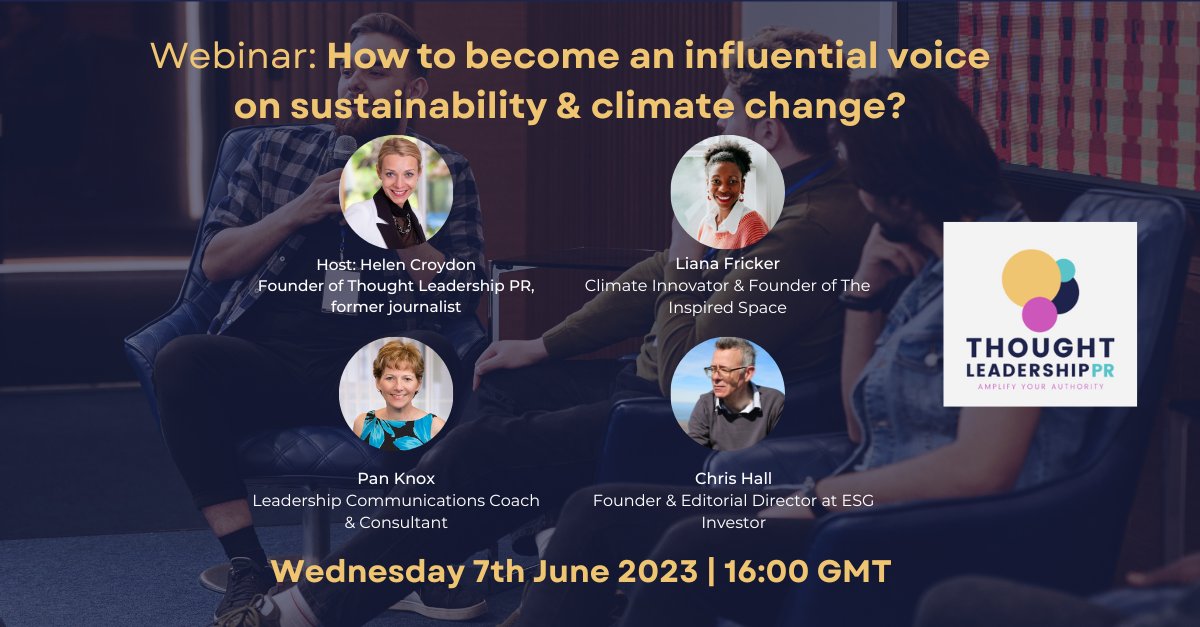 🌟June 7 @ 4pm GMT we'll be hosting our second thought leadership #webinar!

Host <a href="/helen_croydon/">Helen Croydon</a>  will be joined by amazing guests <a href="/lianafricker/">Liana Fricker</a>, <a href="/PamKnox007/">Pam Knox</a> and <a href="/chris_hall1967/">Chris Hall</a> to discuss becoming a leading voice on #Sustainability and #ClimateAction
👇👇
my.demio.com/ref/aZyKas6Eur…