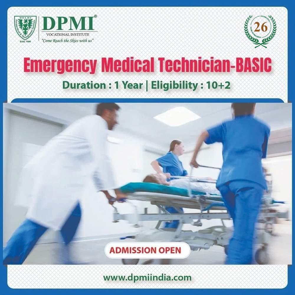 DPMI offer Diploma/Certificate in Emergency Medical Technician with expert faculty.
Visit : dpmiindia.com/emergency-medi…

#ParamedicalCourses #EmergencyMedicalTechnician #MedicalLabTechnician #OperationTheatreTechnician  #XRaytechnician