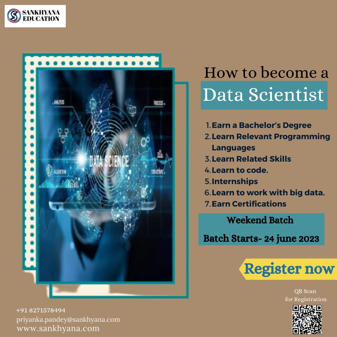 sankhayana's tweet image. How to become a Data Scientist,
Register now :- lnkd.in/d3h23DhY
#deeplearningalgorithms #buildyourcareer #india #bengaluru #traininginstitute #offer #specialdiscount #artificialintelligence #artificialintelligence #statistics #datamining #instagram #opportunity #python