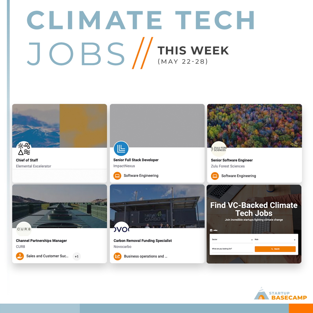 Check out the #climatetech #startups #hiring this week👇

📈 @elementalexcel
💻 Impact Nexus
🌳 @Zulu_forest Sciences
⤵ @cur8earth
🧪 @Novocarbo

Find these jobs & more on our job board 📋 bit.ly/42oFrSh

#climatejobs #techjobs #impactjobs