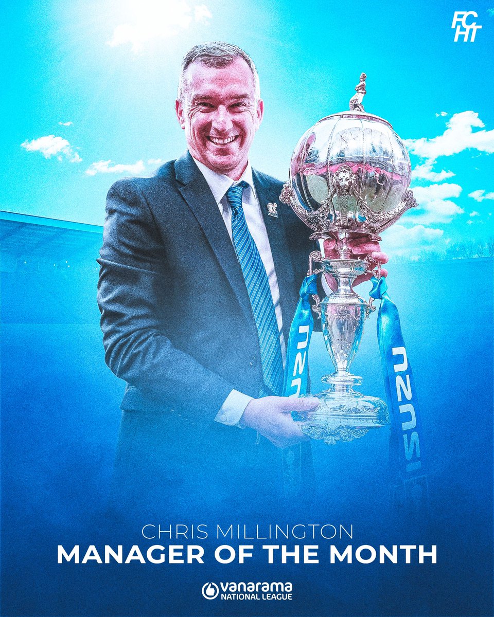 🏆 CONGRATULATIONS |

7️⃣ Games
4️⃣ Wins
3️⃣ Draws
0️⃣ Defeats

Congratulations to Chris Millington for being named Vanarama National League Manager of the Month for April!

#Shaymen | LD